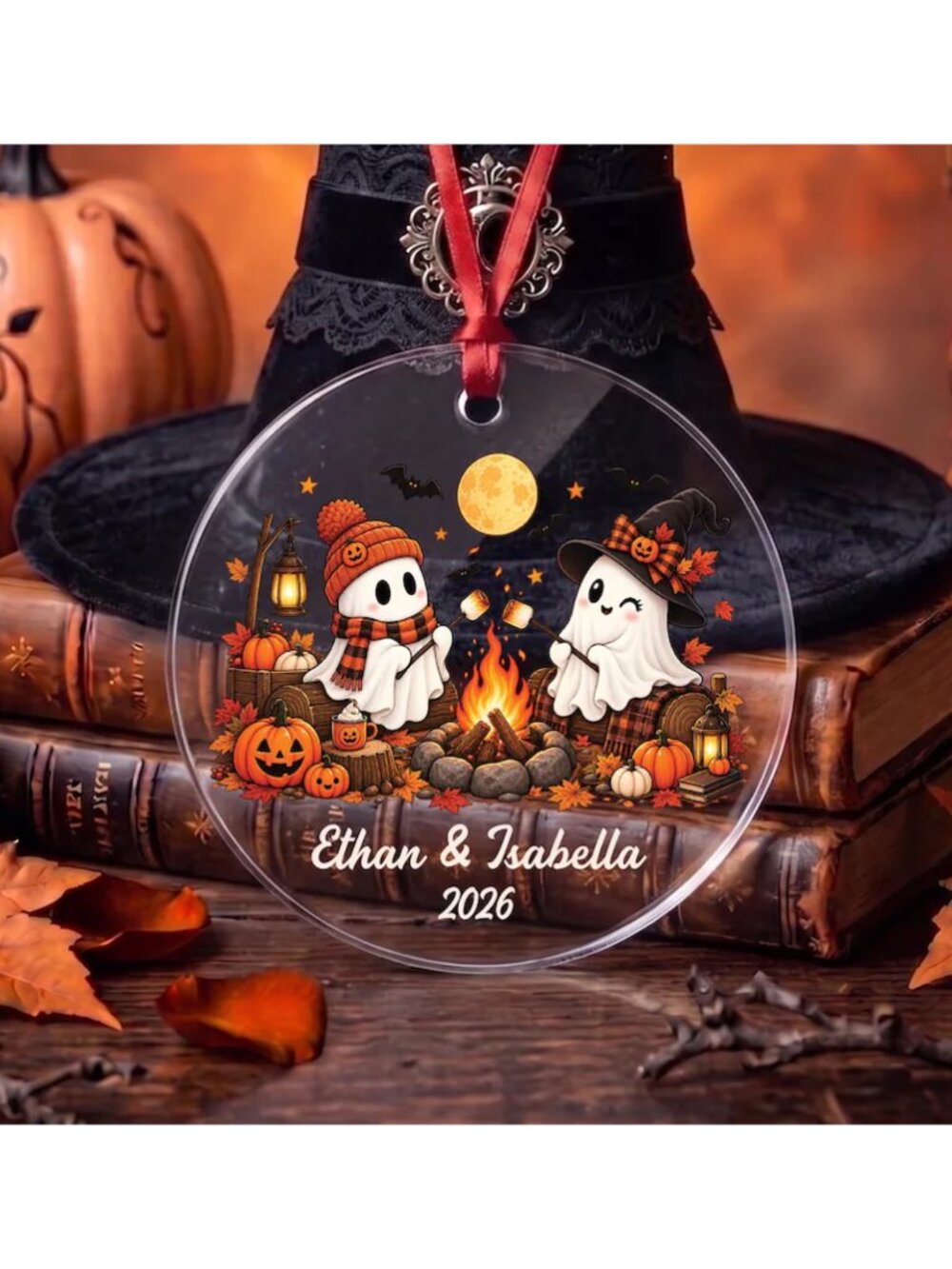 Personalized Halloween Initial Glass Ornament, Spooky Monogram Decoration